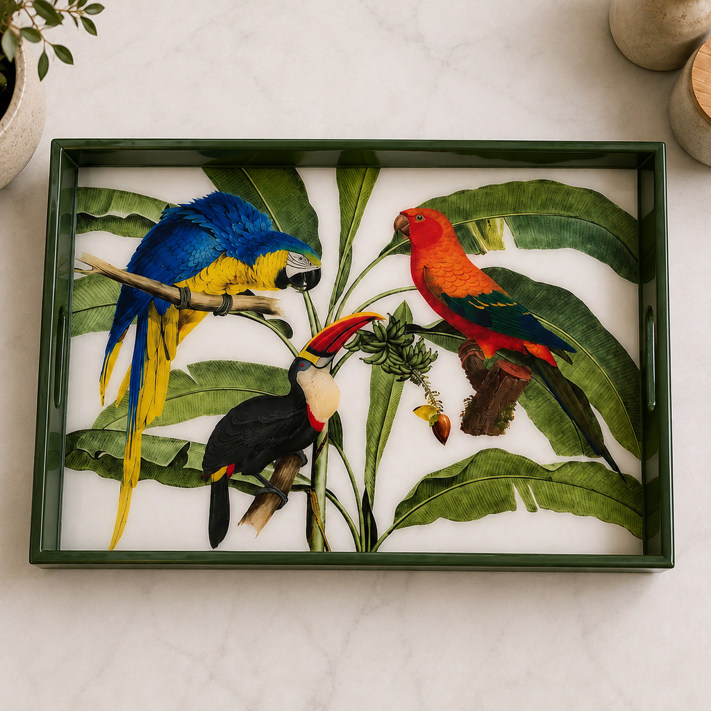 Amazonia Handcrafted Resin and Wood Tropical Decorative Serving Tray