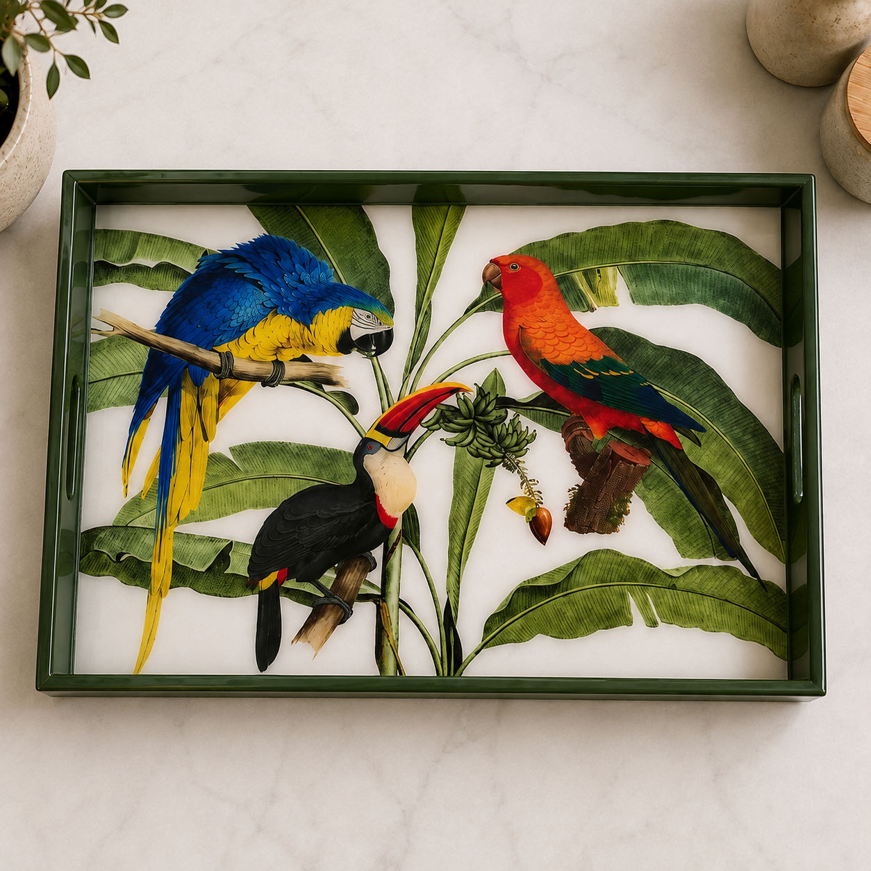 Amazonia Handcrafted Resin and Wood Tropical Decorative Serving Tray