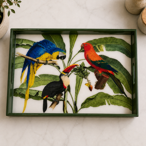 Amazonia Handcrafted Resin and Wood Tropical Decorative Serving Tray