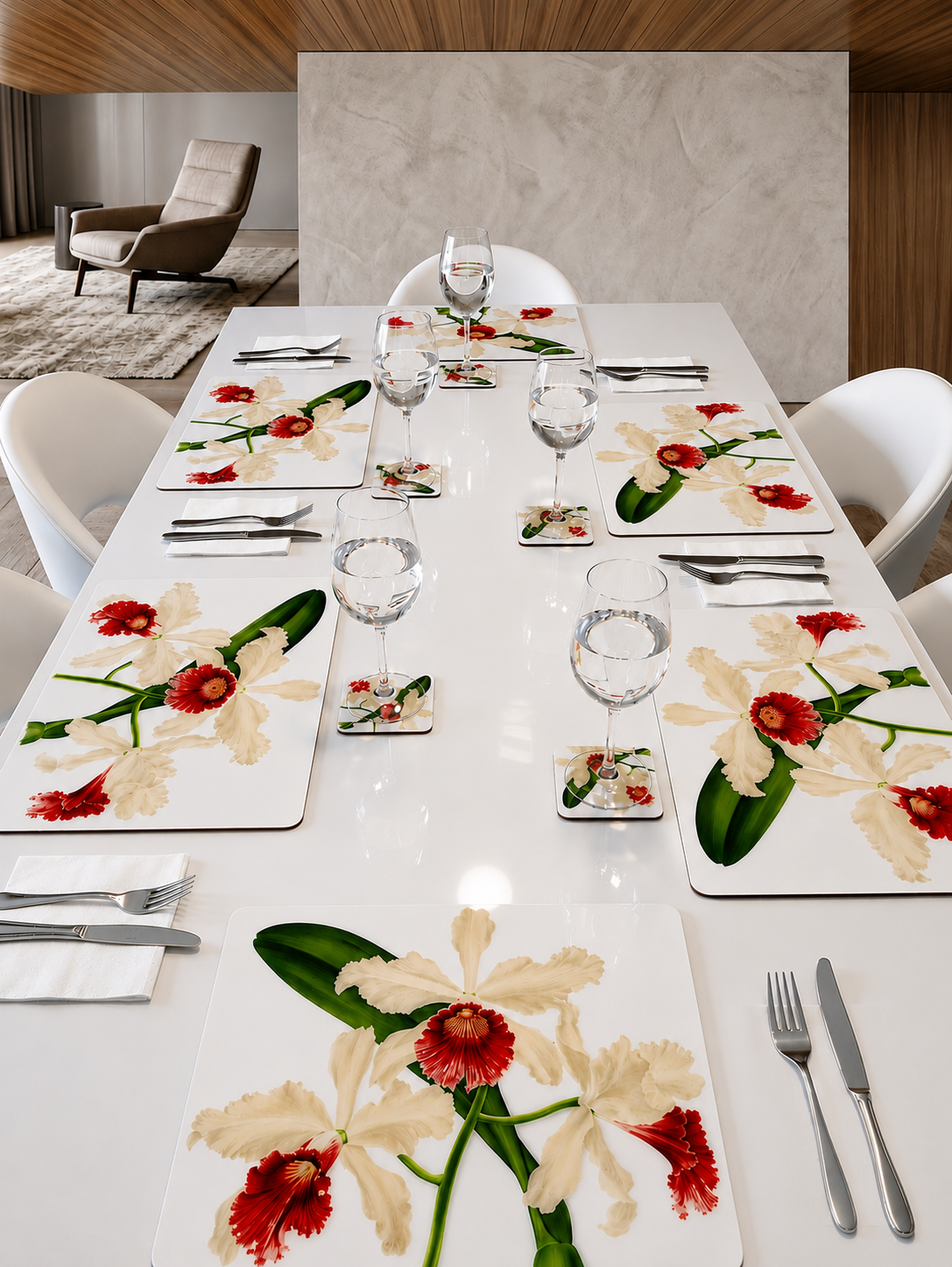 White Orchid Rectangular Placemats | Handmade Resin Table Decor