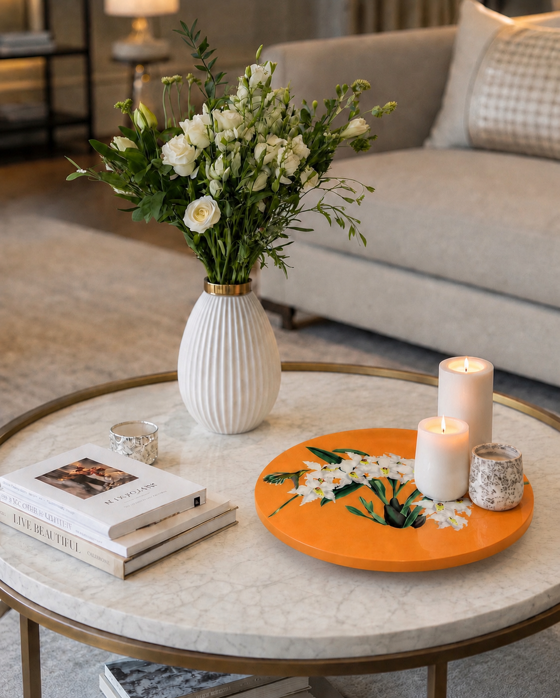 Orange Botanical Lazy Susan | Handcrafted Resin-on-Wood Table Decor