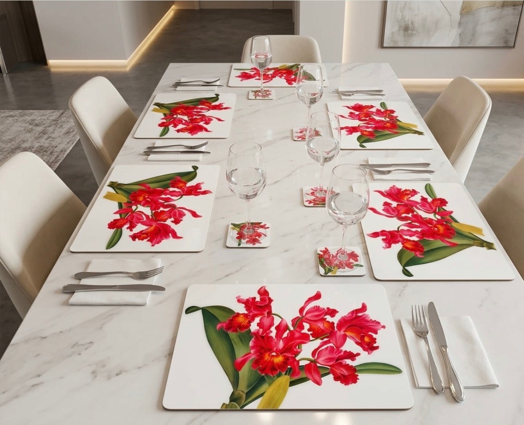 Floral Red Elegance Placemats  – Handcrafted Botanical Resin |  30x40 cm