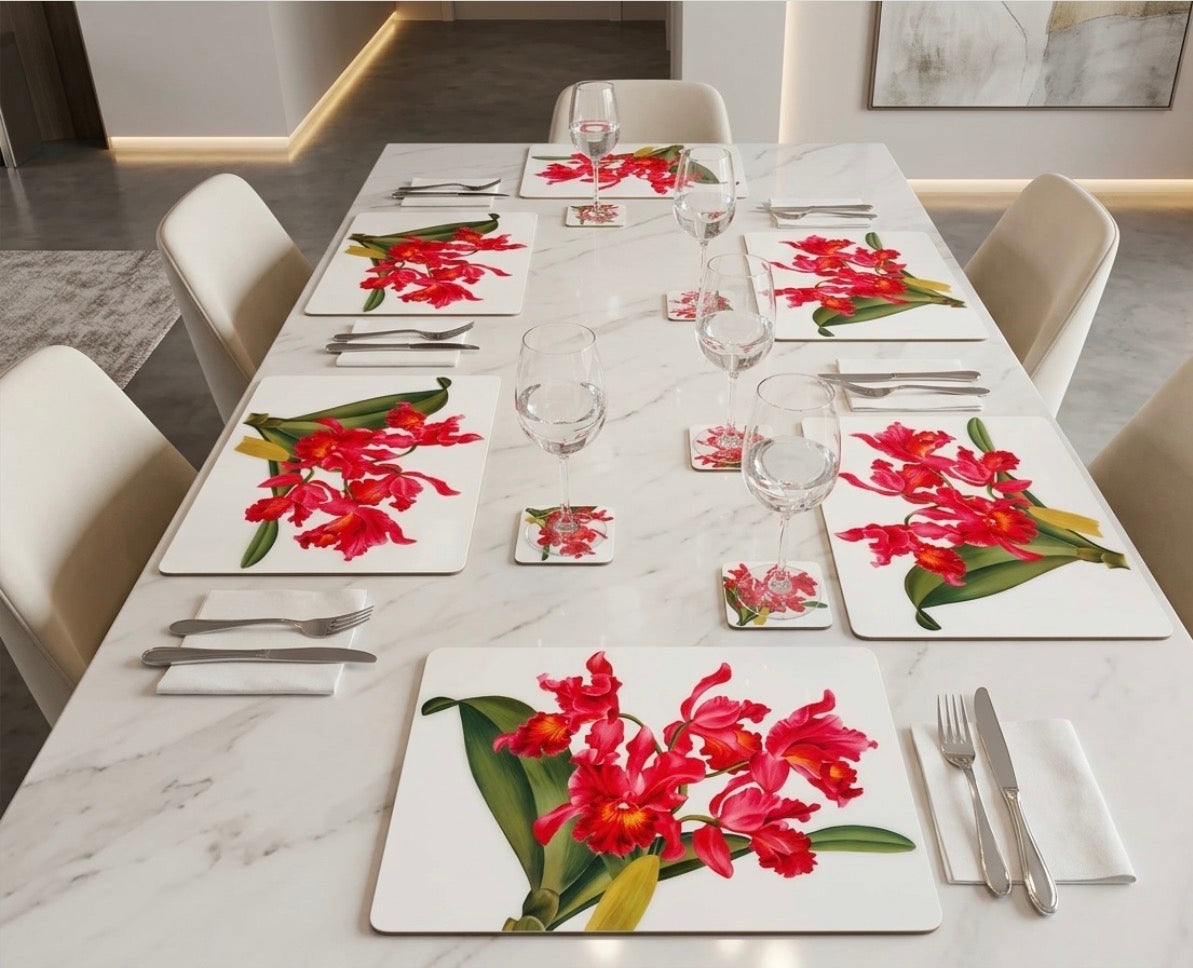 Floral Red Elegance Placemats  – Handcrafted Botanical Resin |  30x40 cm