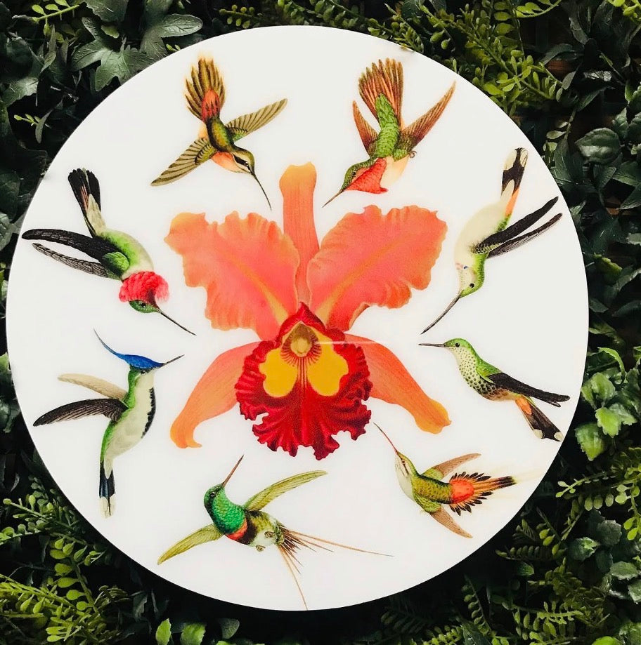 Orchids and Hummingbird-Resin Lazy Susan