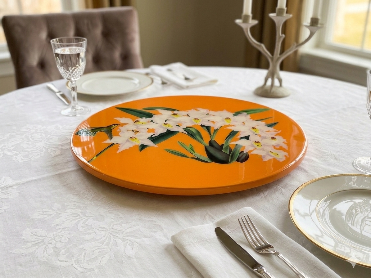 Orange  Hummingbird ; and Orchids Collector’s Lazy Susan