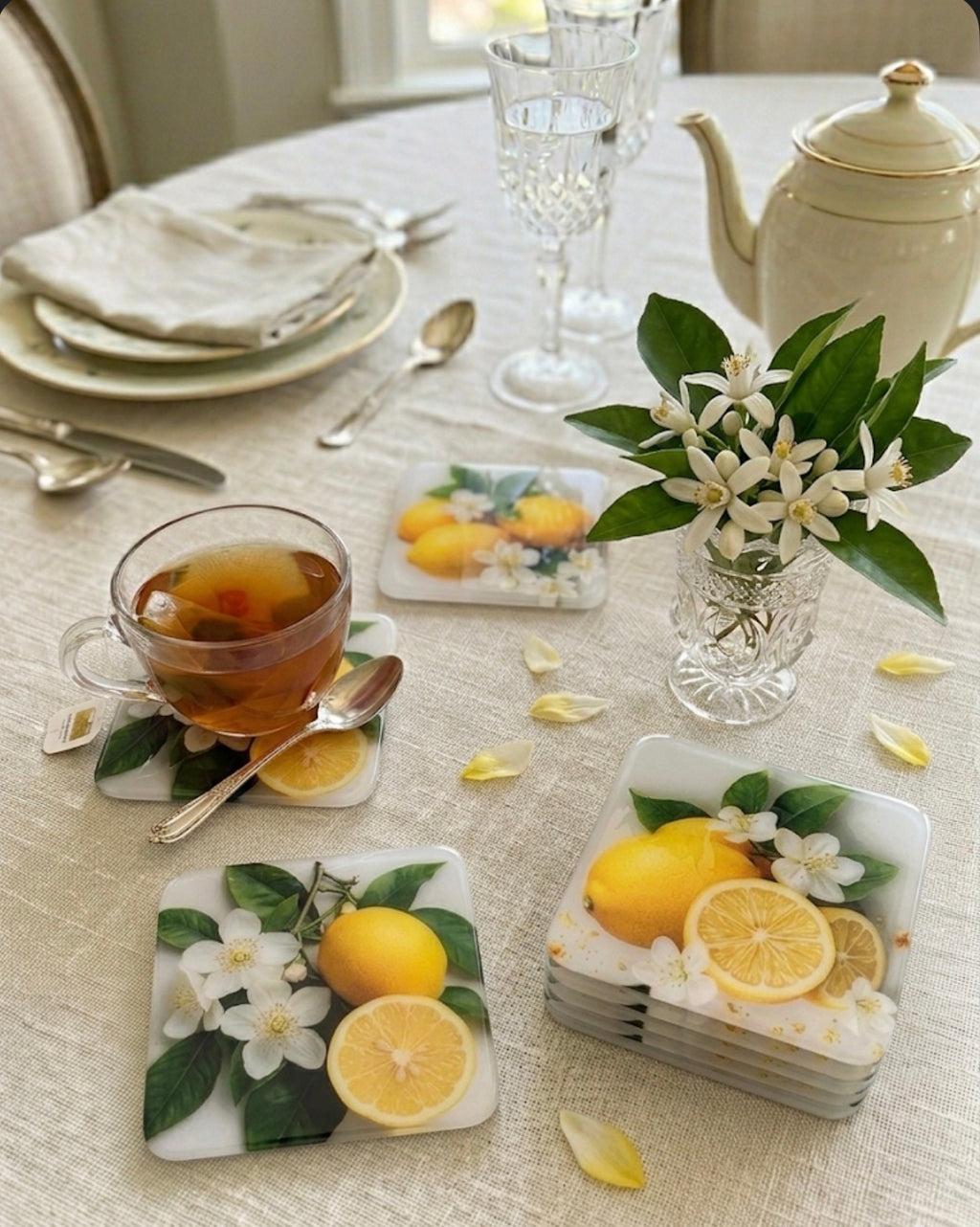 Citrus Bloom – Handcrafted Botanical Resin Coasters | TABLE ON TABLE