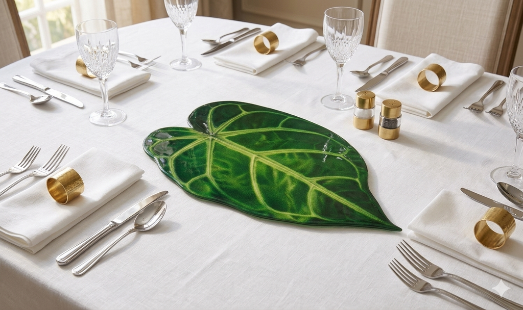 Artisan  Centerpiece:Velvet Anthurium Leaf