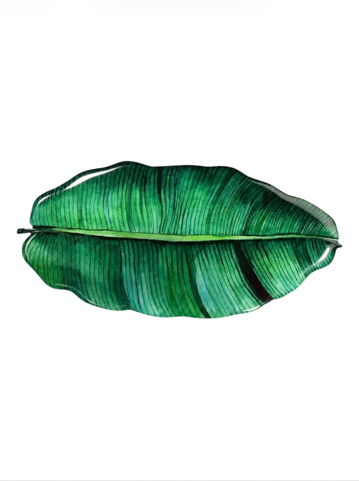 Emerald Banana Leaf Luxury Centerpiece  – Handcrafted Resin-on-Wood