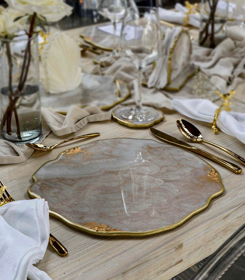 Champagne Marble Resin Placemat  Handmade Luxury Table Decor
