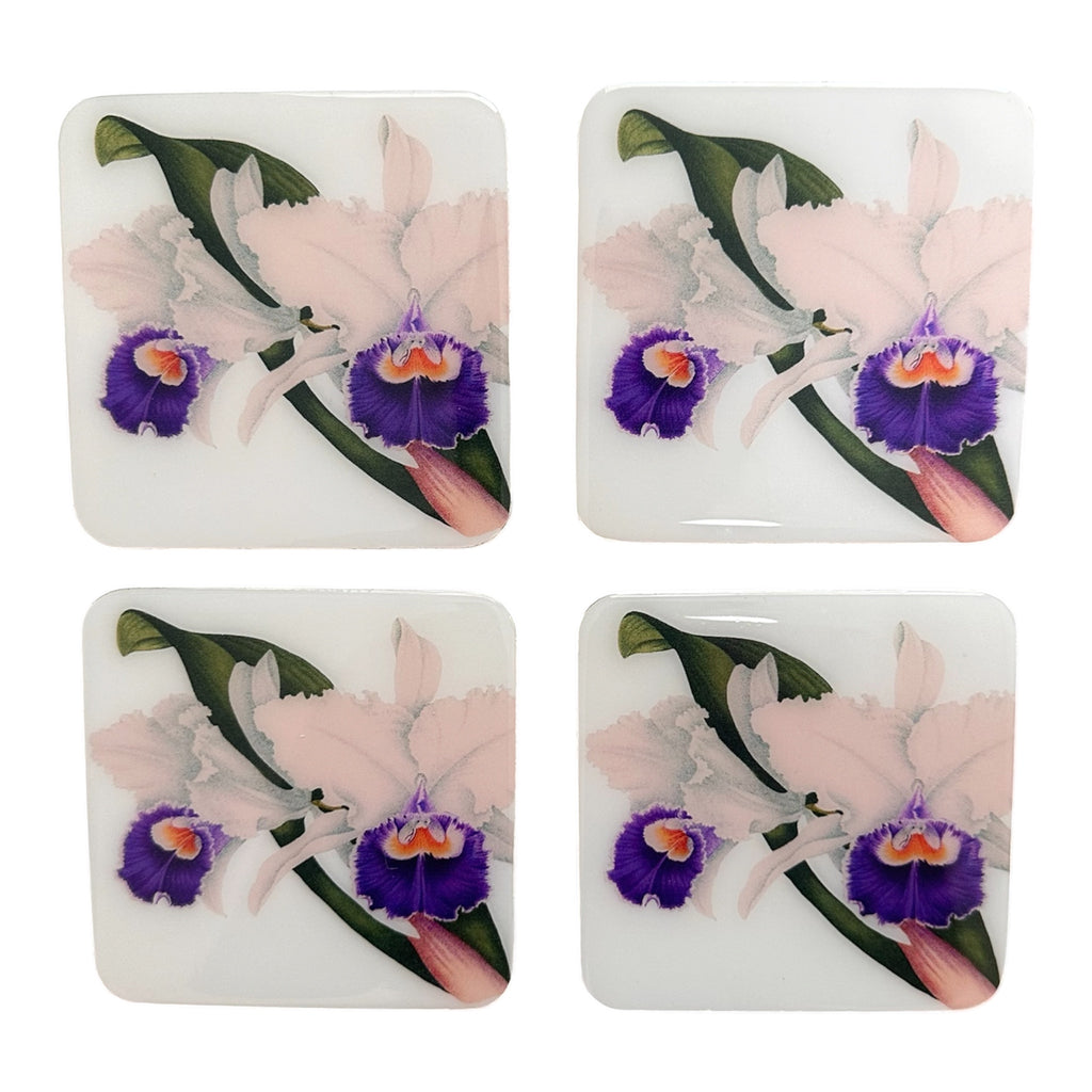 Handcrafted Coasters: White and  Purple Orchid Collection