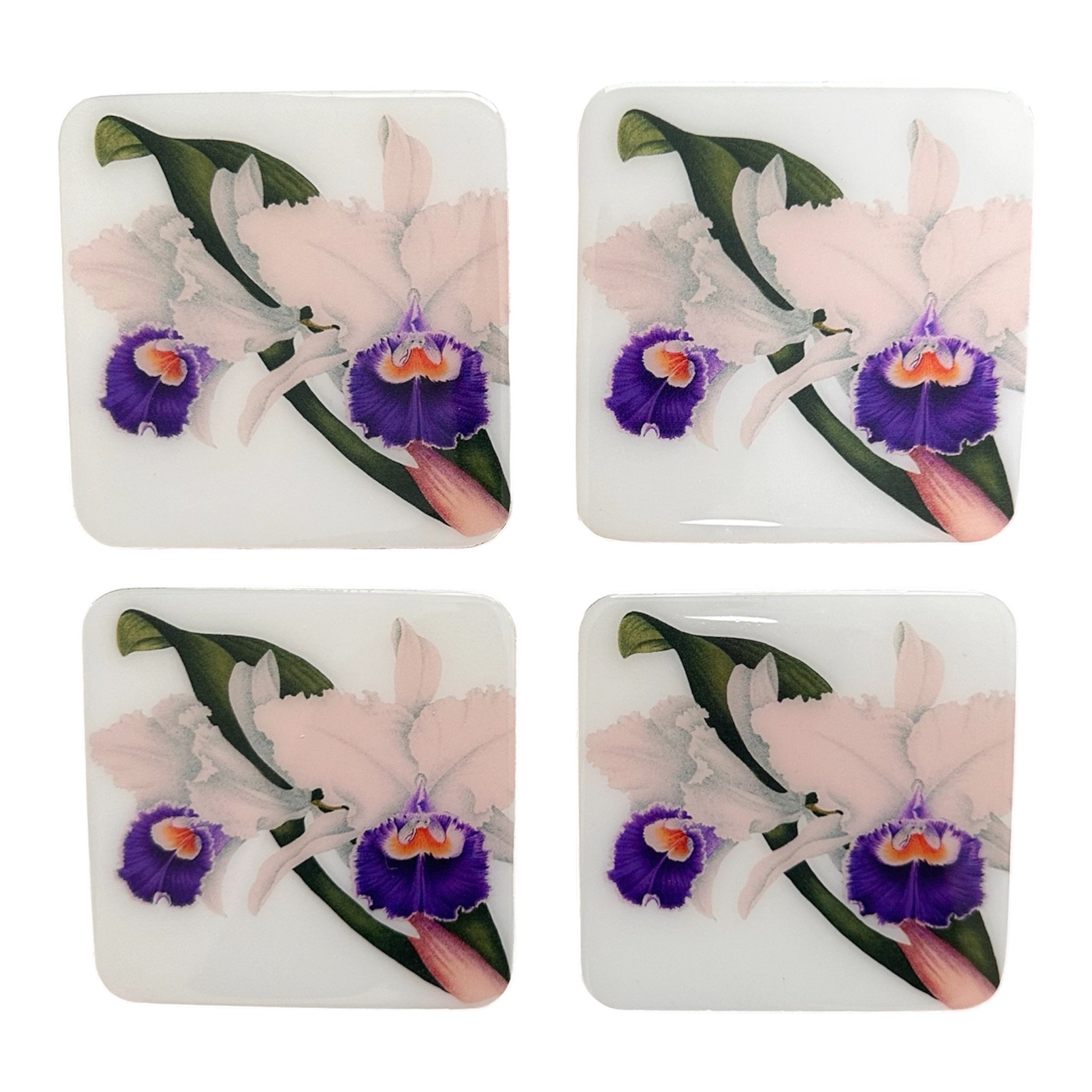 Handcrafted Coasters: White and  Purple Orchid Collection