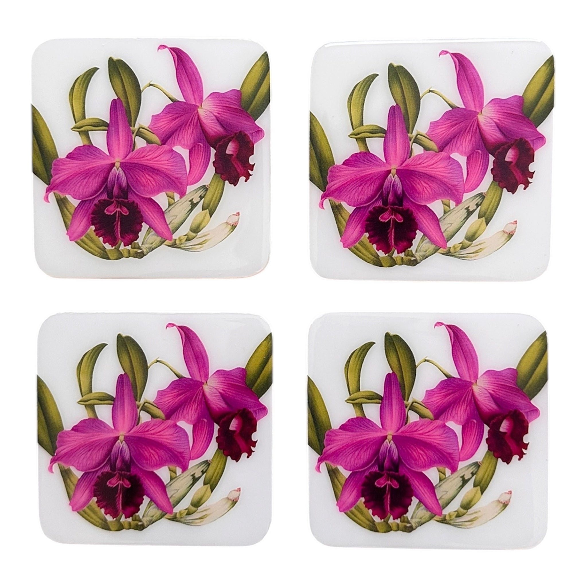 Fuchsia Orchid Coaster Set – Handcrafted Botanical Resin | TABLE ON TABLE
