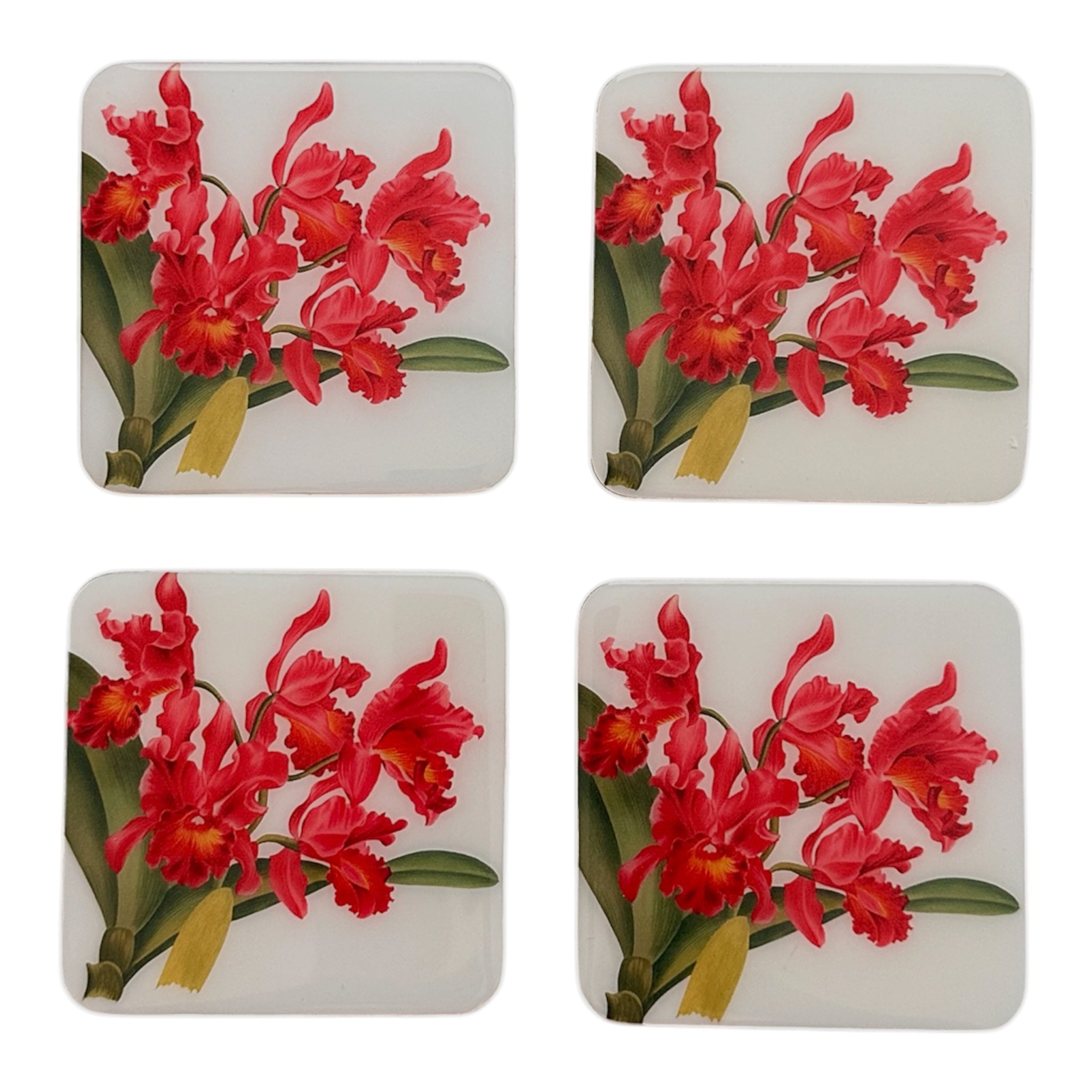 Floral Red Elegance Coasters – Handcrafted Botanical Resin | TABLE ON TABLE
