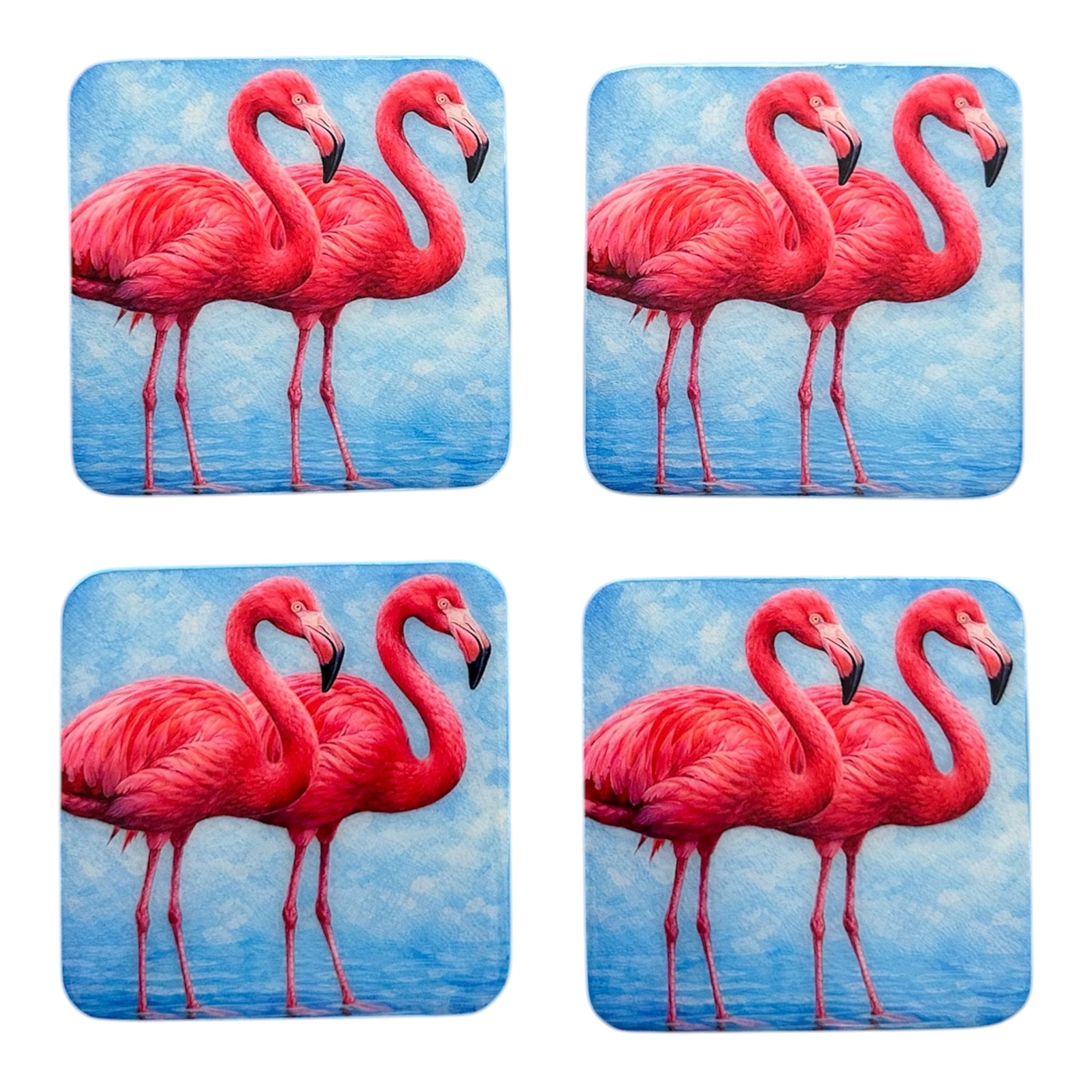 Royal  Flamingos Wooden Coasters with Resin Finish