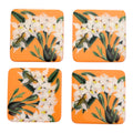 Orange Coasters: Hummingbird and  and Orchids Handcrafted Resin and Wood Table Decor