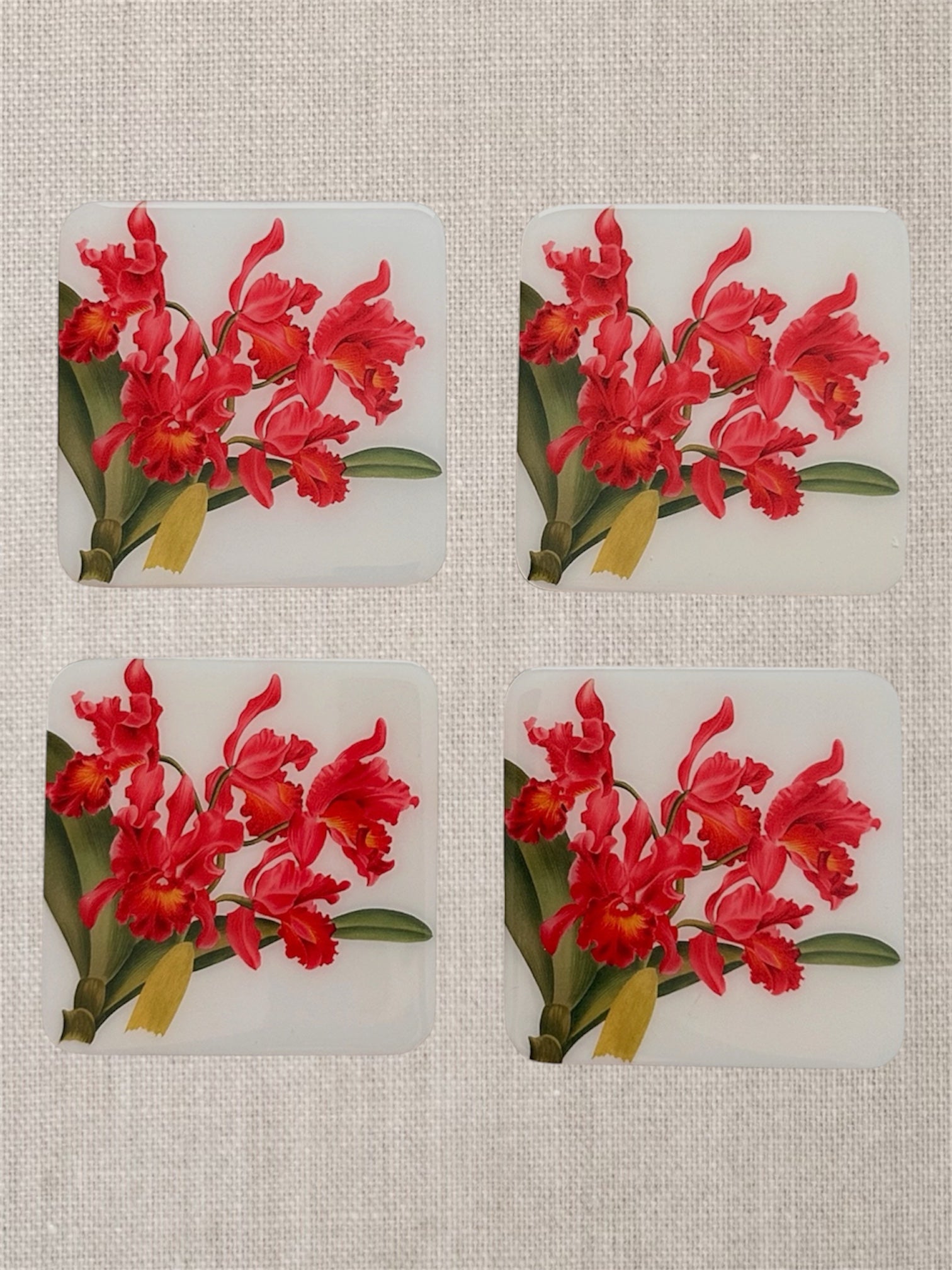 Red Orchid Elegance Coasters | Handmade Floral Table Decor