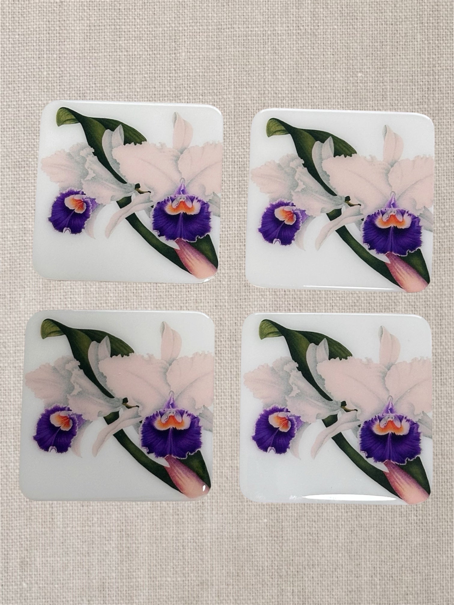 Handcrafted Coasters: White and  Purple Orchid Collection