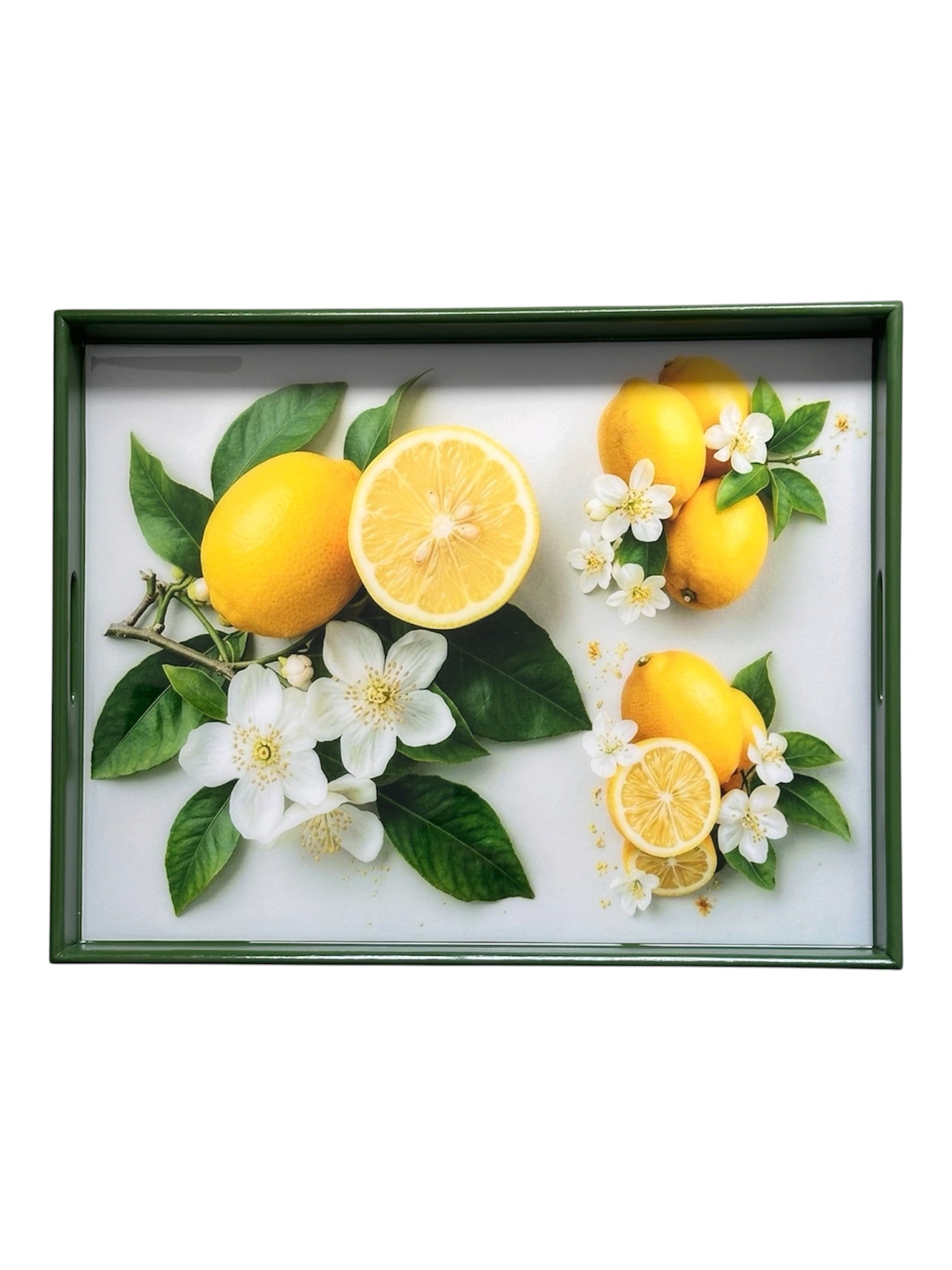 Modern Lemon Blossom Tray | Handmade Resin Art on Wood