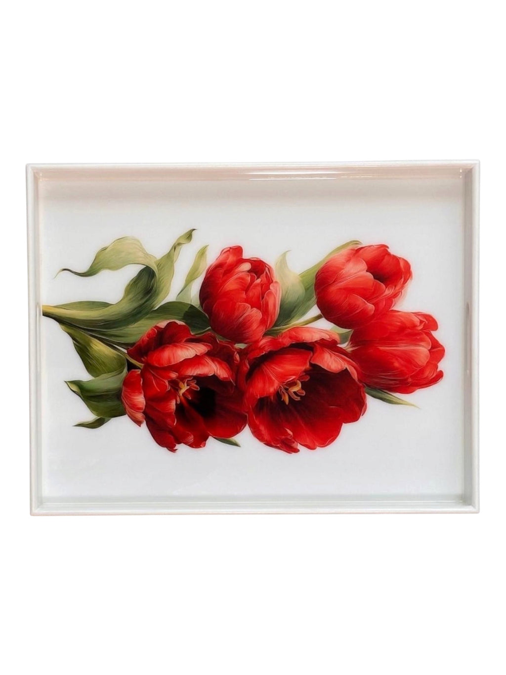 Scarlet Tulips Luxury Serving Tray – Handcrafted Resin-on-Wood