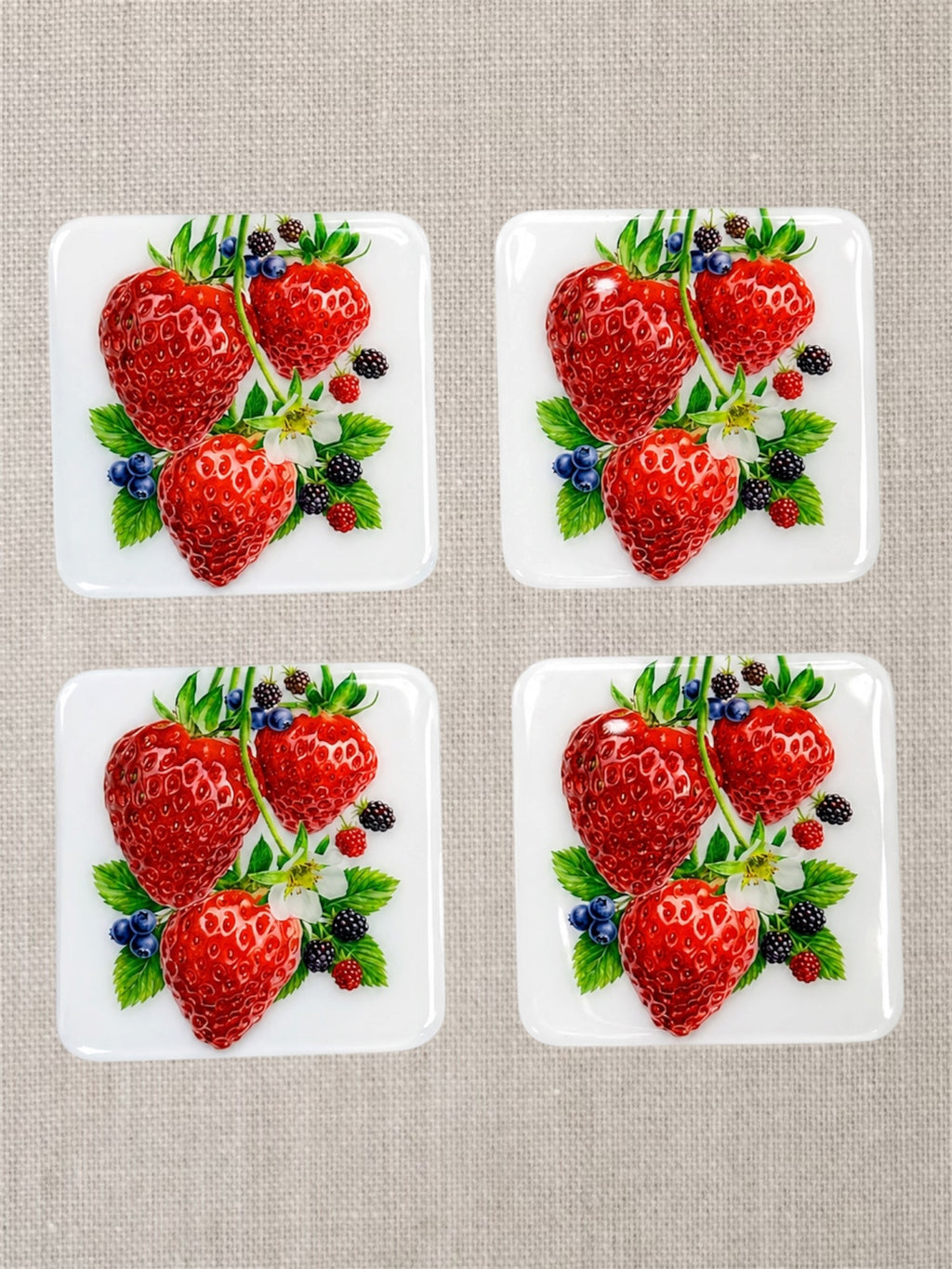 Strawberry & Berry Bliss Luxury Coasters – Handcrafted Resin-on-Wood