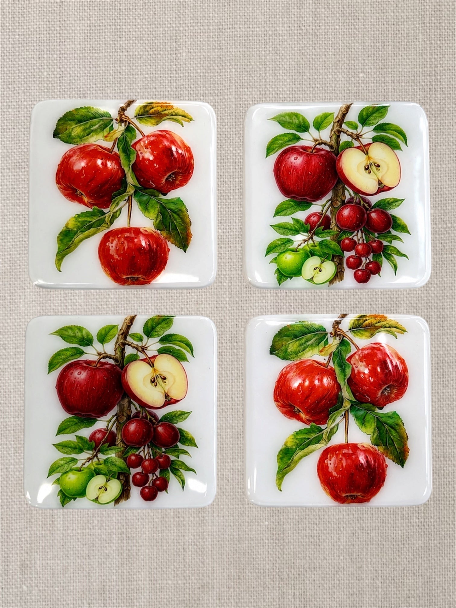 Apple Blossom Luxury Coasters – Handcrafted Resin-on-Wood