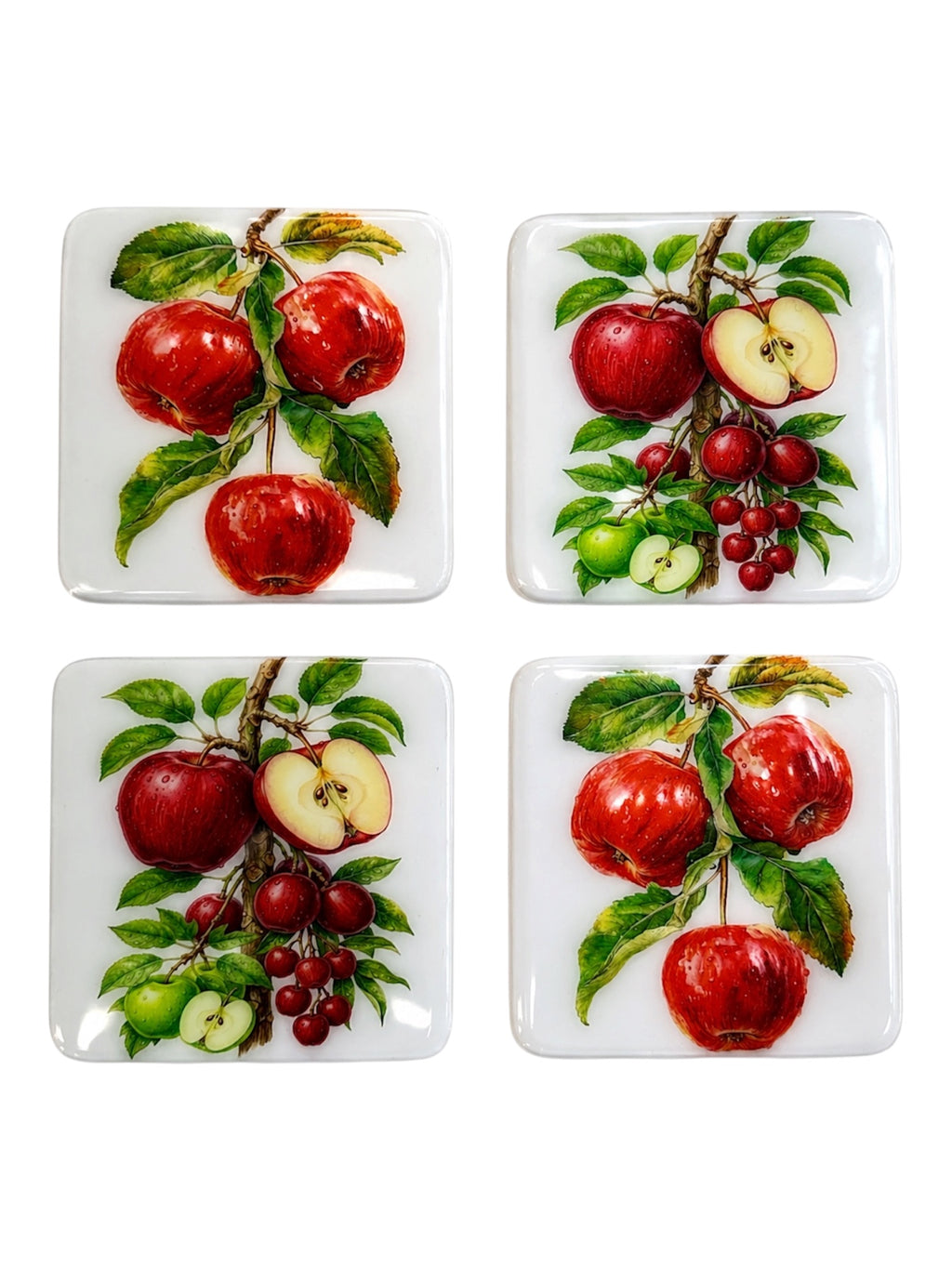 Apple Blossom Luxury Coasters – Handcrafted Resin-on-Wood