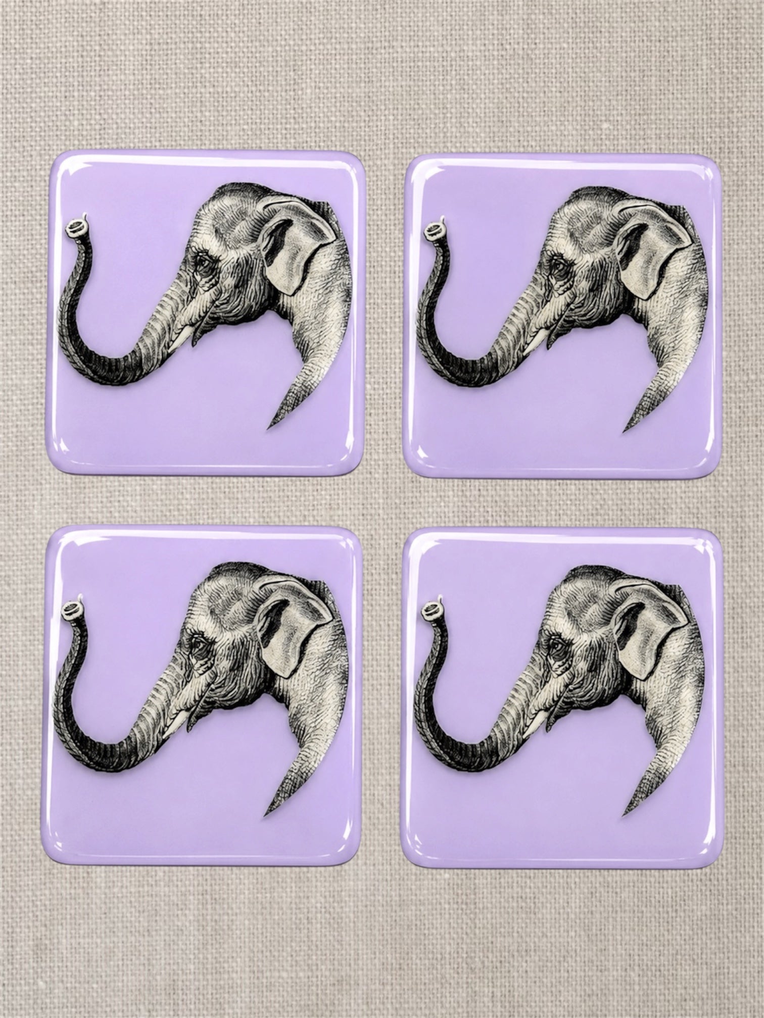 Safari Elephant Coasters - Handcrafted Resin-on-Wood Table Decor