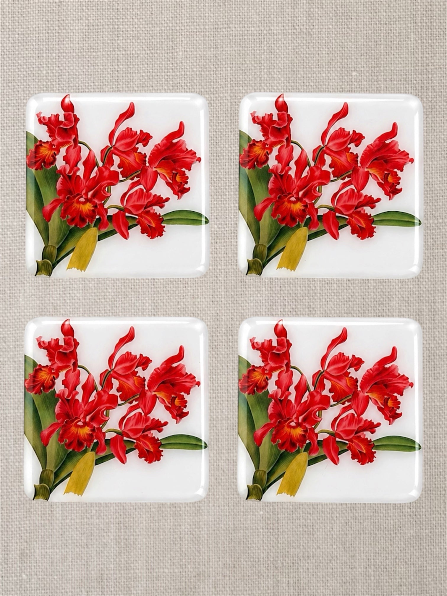Red Orchid Elegance Coasters | Handmade Floral Table Decor