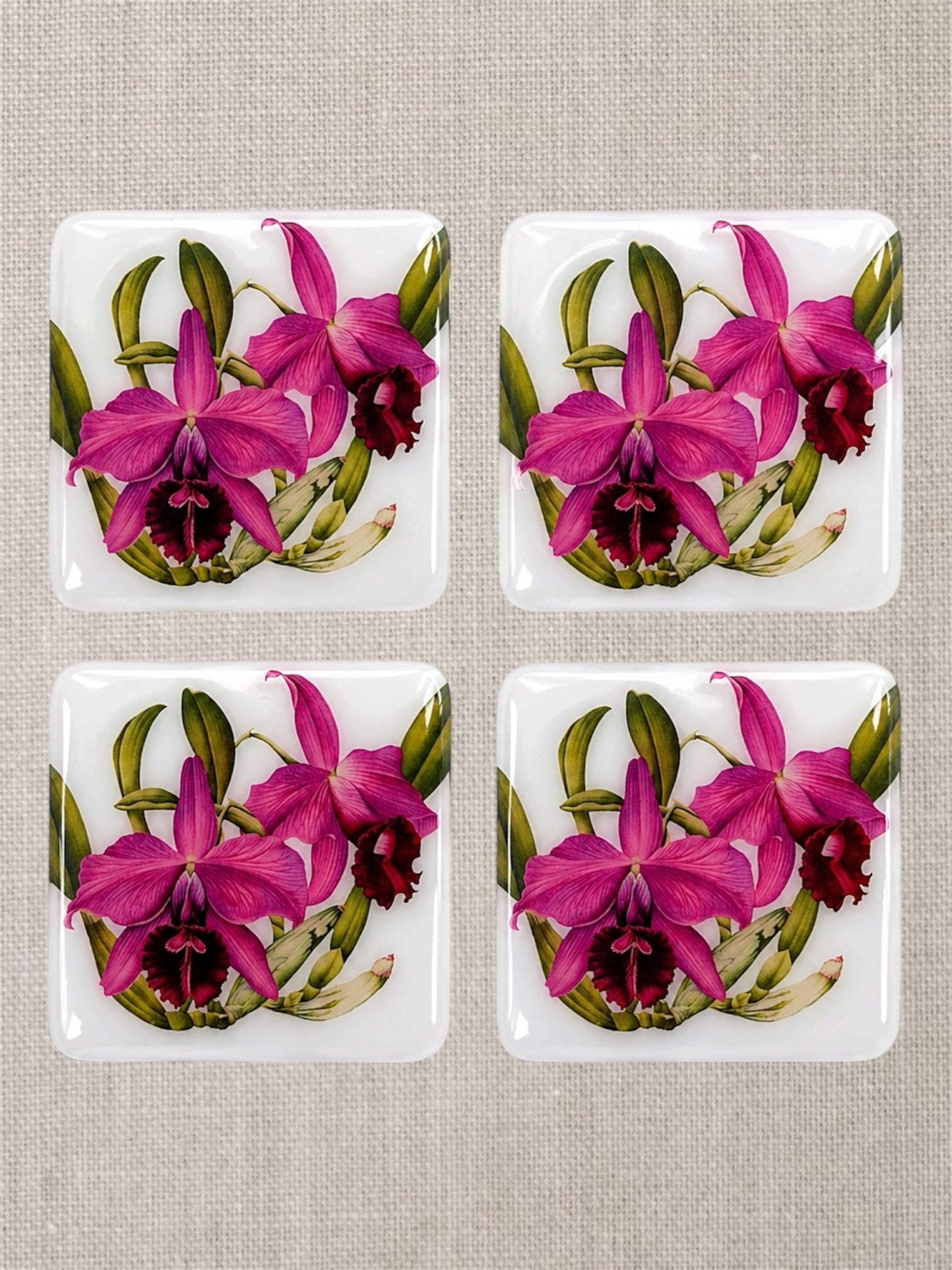 Fuchsia Orchid Coaster Set | Handcrafted Resin-on-Wood Botanical Coasters