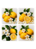 Lemon Blossom Coaster Set  Handmade Resin Art on Wood