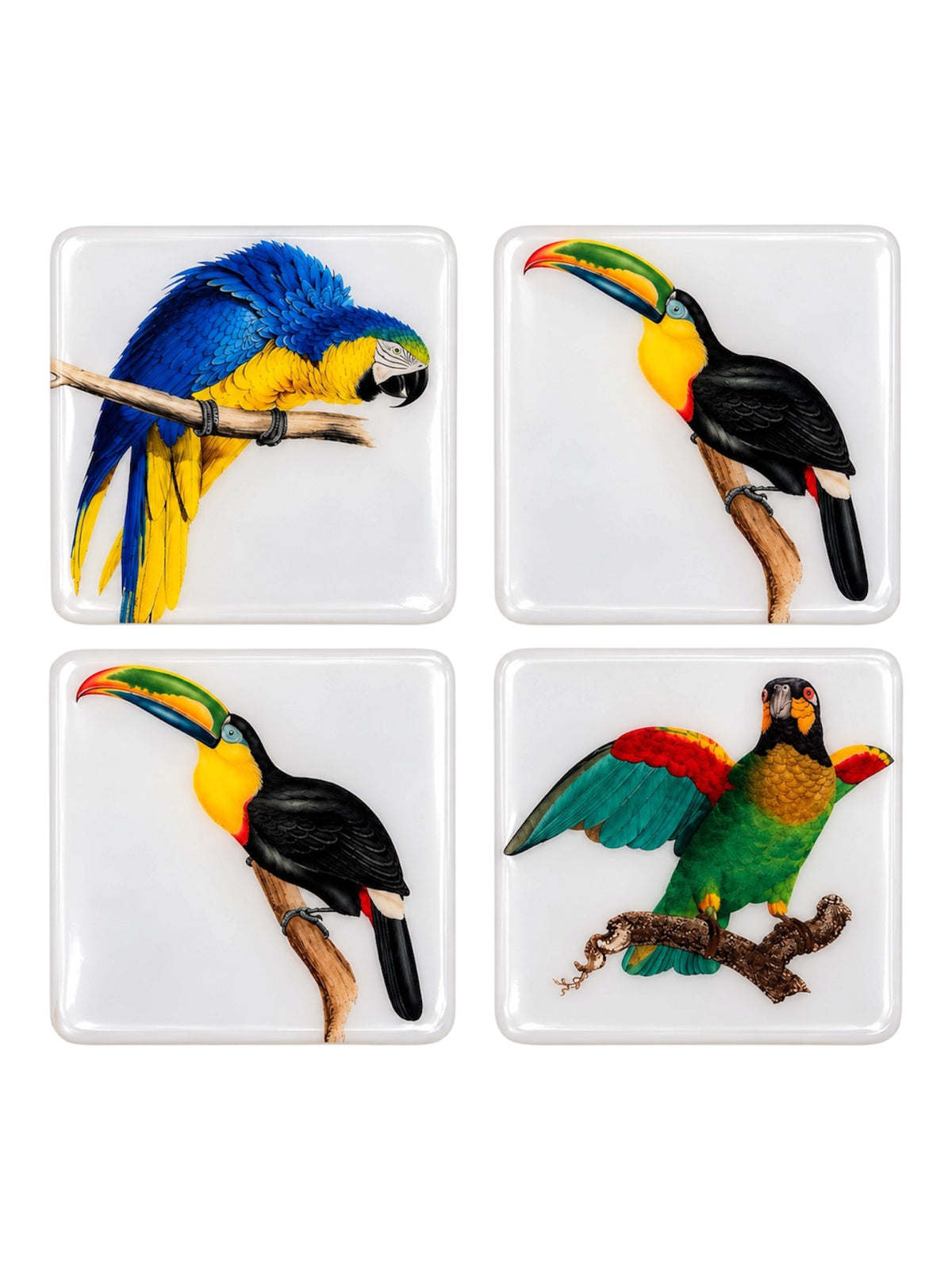 Tropical Birds Luxury Coasters  Handcrafted Resin on Wood