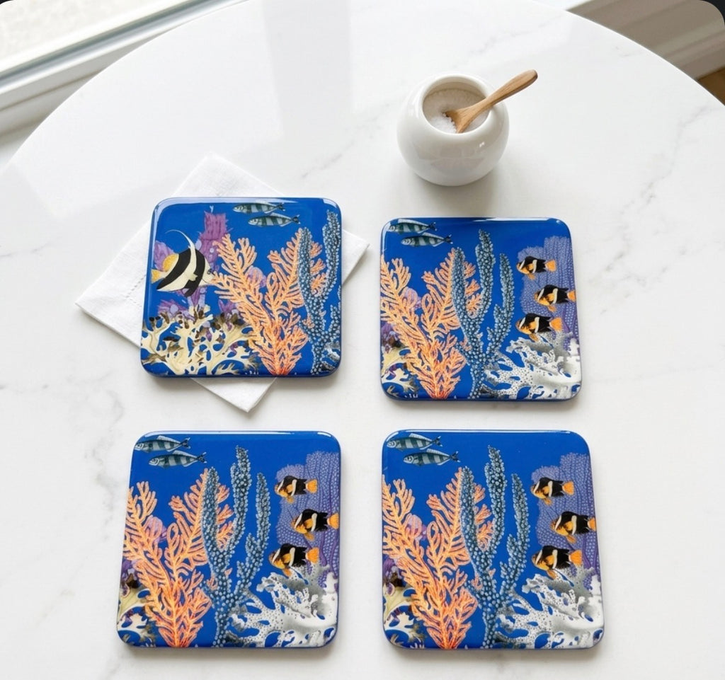 Posavasos de resina Reef Ocean | Arte marino artesanal para mesas de lujo