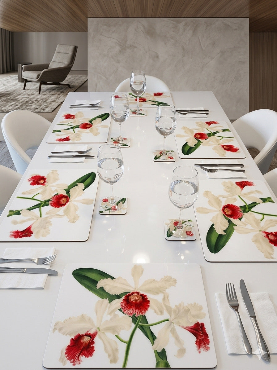 White Orchid Rectangular Placemats | Handmade Resin Table Decor
