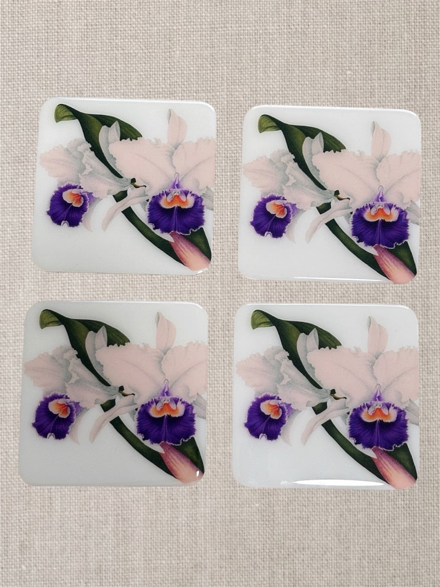 Posavasos de Lujo Orquídeas Violetas – Resina sobre Madera Hecho a Mano