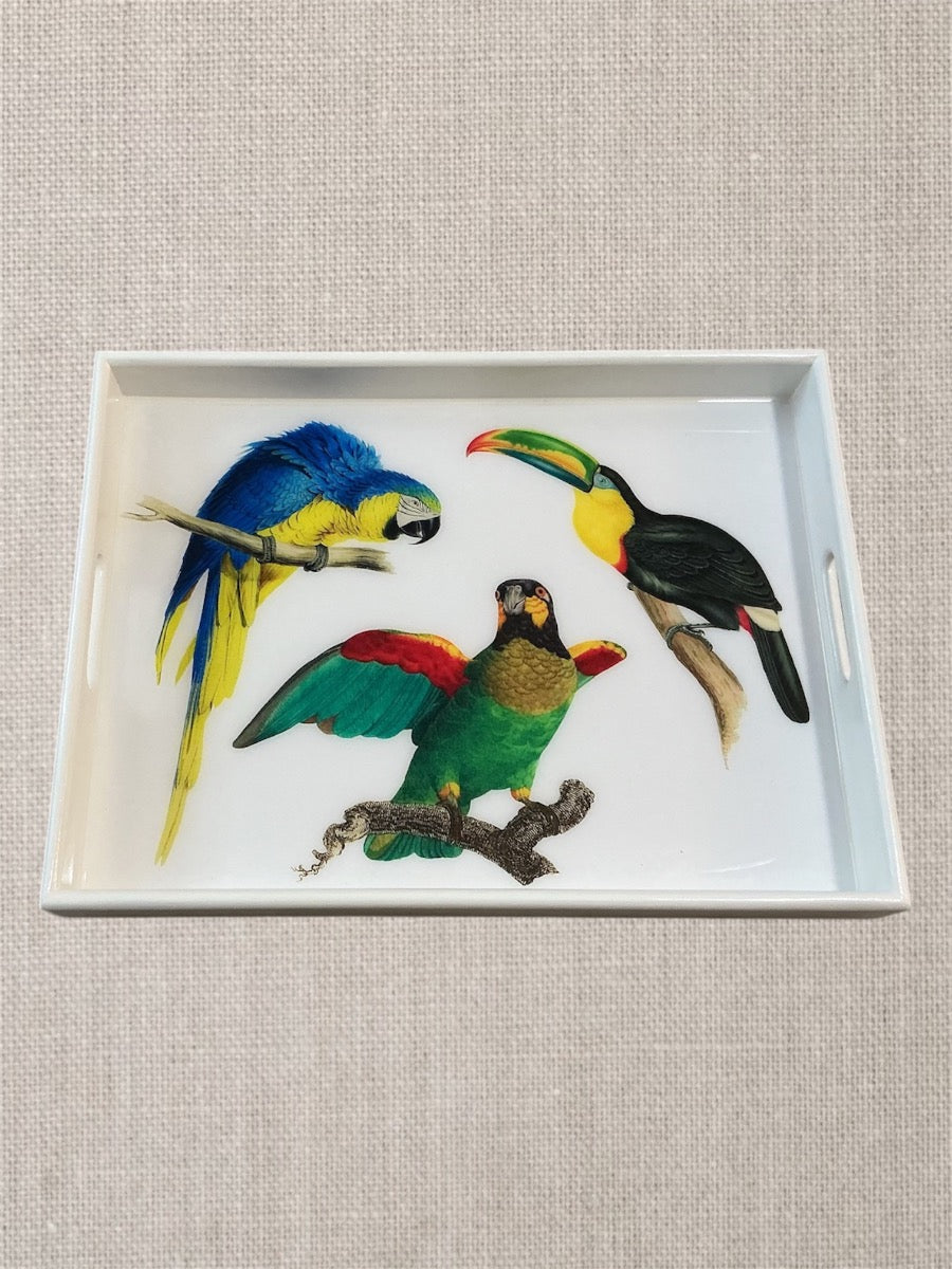 Tropical Bird Serving Tray Handcrafted Resin on Wood