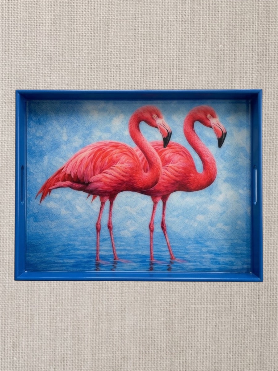 Handcrafted Royal Flamingos Coastal Resin Tray – Tropical Home Decor