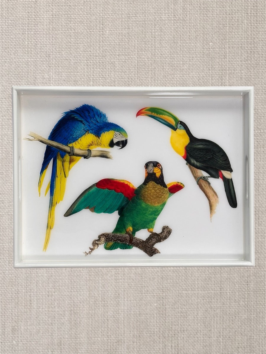 Tropical Bird Serving Tray Handcrafted Resin on Wood
