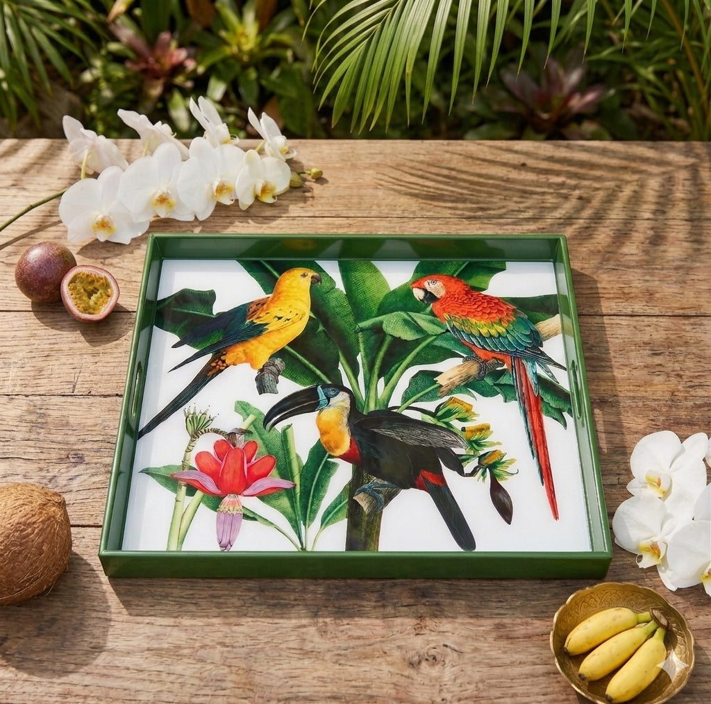 Tropical Paradise Luxury Serving Tray – Handcrafted Resin-on-Wood