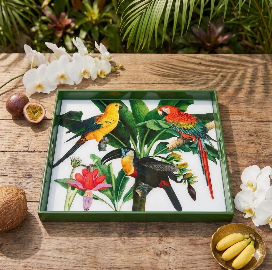 Tropical Paradise Luxury Serving Tray – Handcrafted Resin-on-Wood
