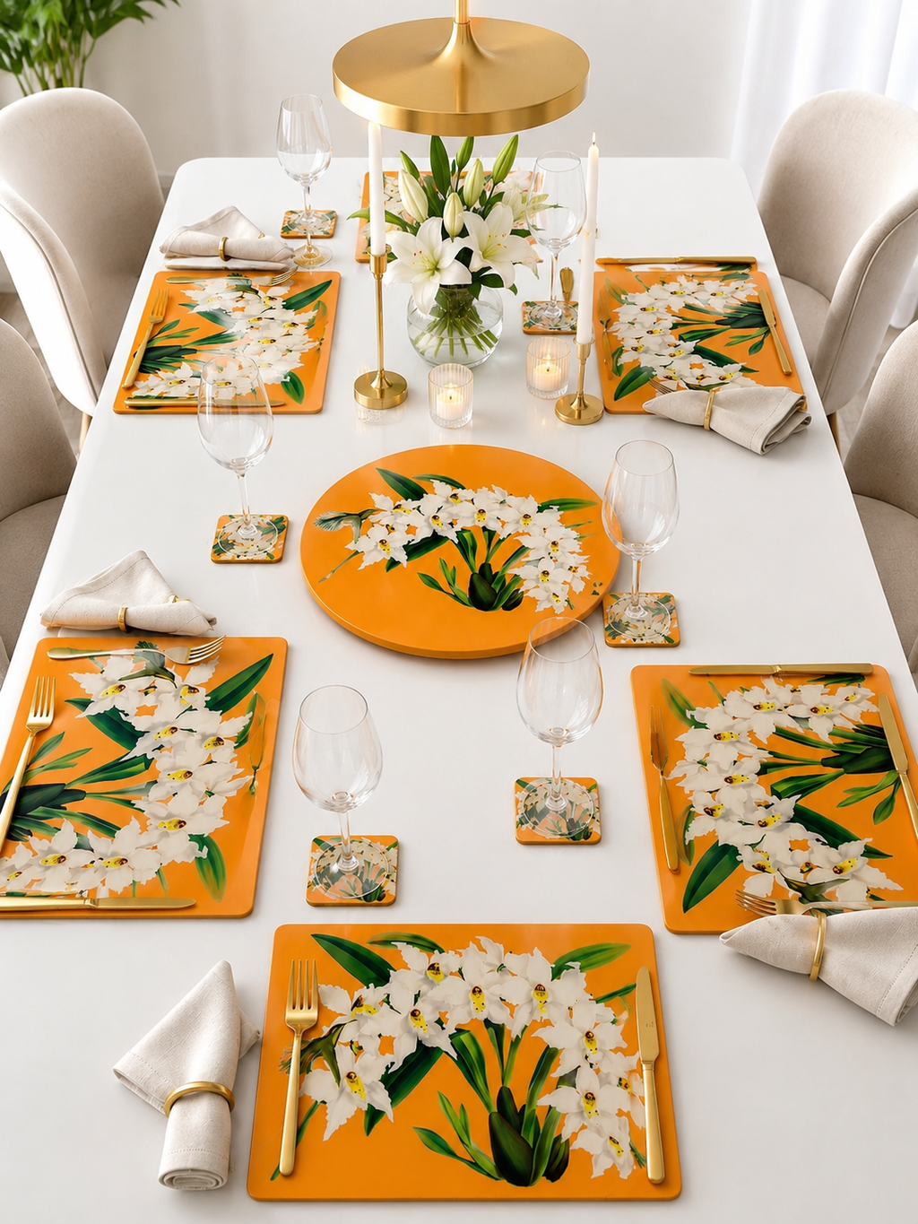 Orange Botanical Placemats| Handcrafted Resin-on-Wood Table Decor